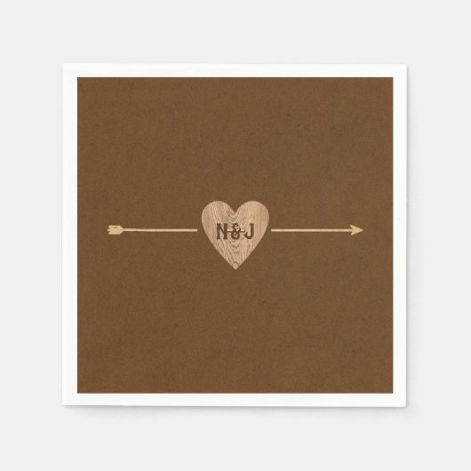 ブラウン素朴クラフトハート矢印ブライダルシャワー スタンダードカクテルナプキン (正面)