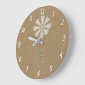ブラウン素朴クラフトファームウィンドミルカントリーモダン ラージ壁時計 (傾斜)