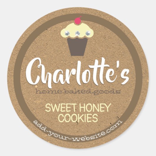 ブラウン素朴クラフト紙カップケーキキュートベーキングラベル ラウンドシール (正面)