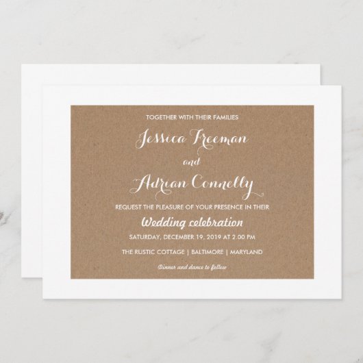 ブラウン素朴クラフト紙カントリーウェディング 招待状 (正面/裏面)