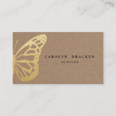 ブラウン素朴クラフト紙フェイク金箔蝶 名刺 (正面)