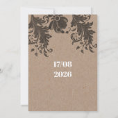 ブラウン素朴クラフト紙ブラックフローラレース結婚ズ 招待状 (裏面)