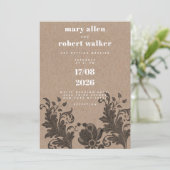 ブラウン素朴クラフト紙ブラックフローラレース結婚ズ 招待状 (スタンド正面)
