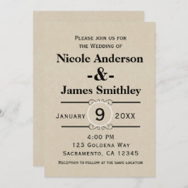 ブラウン素朴クラフト紙ミニマル結婚リスト 招待状