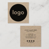 ブラウン素朴クラフト紙手作りのロゴを追加 スクエア名刺 (正面/裏面)