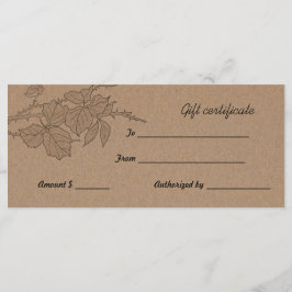 ブラウン素朴クラフト紙葉ギフト証明書