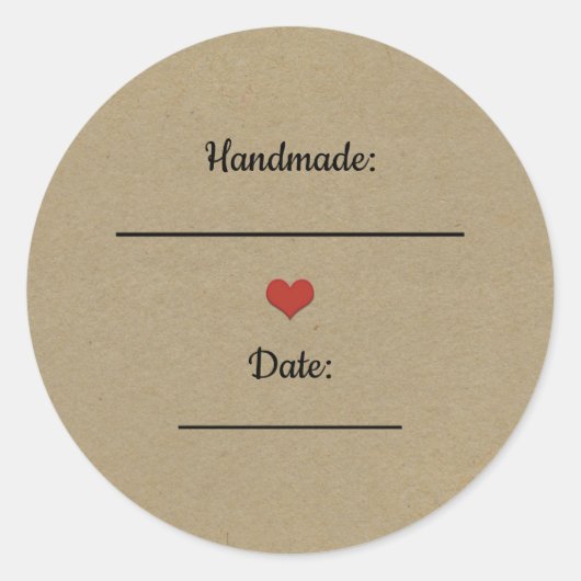 ブラウン素朴クラフト赤いハート手作り缶詰ジャー ラウンドシール (正面)
