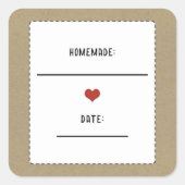 ブラウン素朴クラフト赤いハート自家製キャニングジャー スクエアシール (正面)