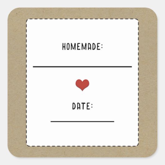 ブラウン素朴クラフト赤いハート自家製キャニングジャー スクエアシール (正面)