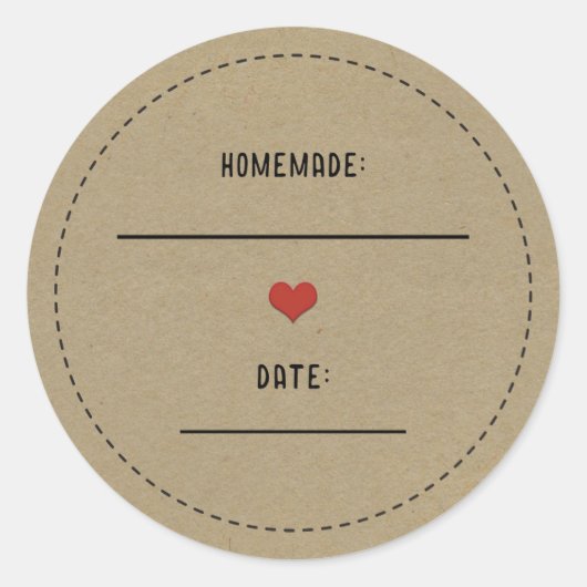 ブラウン素朴クラフト赤いハート自家製キャニングジャー ラウンドシール (正面)