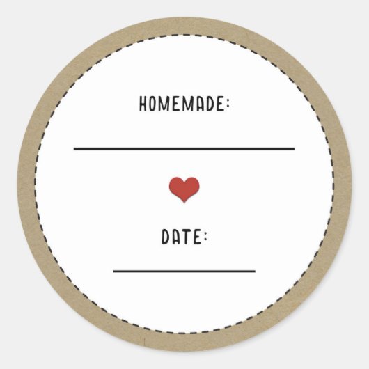 ブラウン素朴クラフト赤いハート自家製キャニングジャー ラウンドシール (正面)