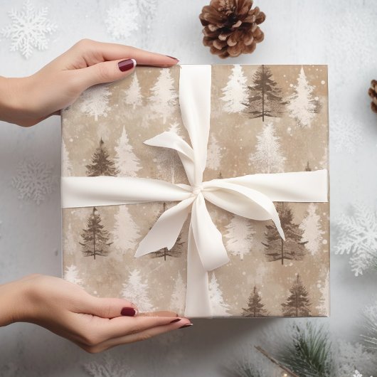 ブラウン素朴クリスマスウィンターベア ラッピングペーパーシート