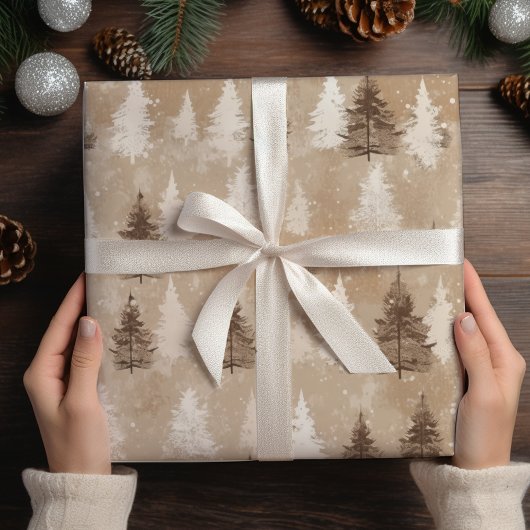 ブラウン素朴クリスマスウィンターベア ラッピングペーパーシート