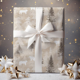 ブラウン素朴クリスマスウィンターベア ラッピングペーパー