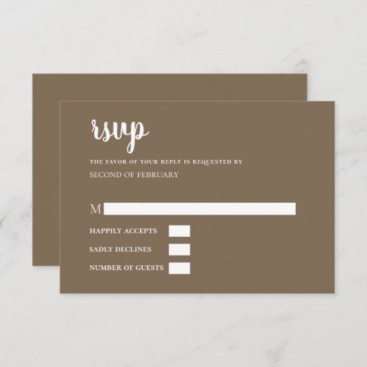 ブラウン素朴シンプル書道モダンRSVP 出欠カード (正面/裏面)