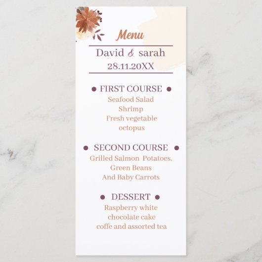 ブラウン素朴ズ結婚ディナー メニュー (正面)