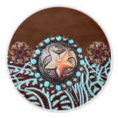 ブラウン素朴ターコイズカウボーイウェスタンカントリースター セラミックノブ (正面)