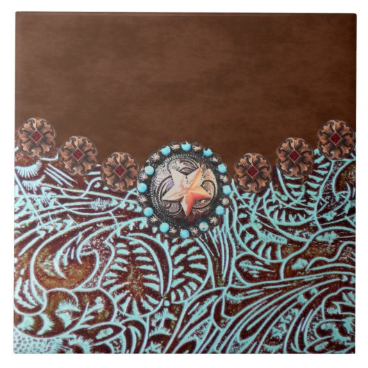 ブラウン素朴ターコイズカウボーイウェスタンカントリー タイル (正面)