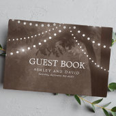 ブラウン素朴ツリーストリングライトウッドラ結婚ンド ゲストブック