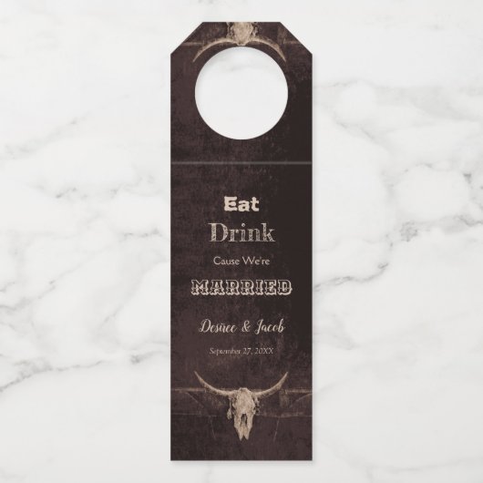 ブラウン素朴ドク食べドウェスタン結婚したブルスカル ボトルネックタグ (正面)