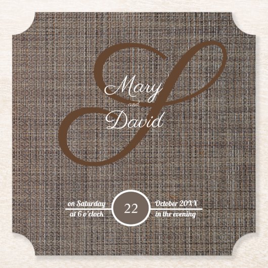 ブラウン素朴バックグラウンド結婚紙コースター ペーパーコースター (正面)