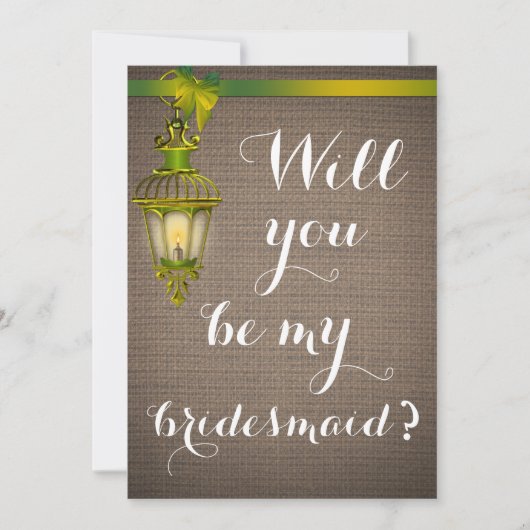 ブラウン素朴バーラップパターン提灯の花嫁メイド 招待状 (正面)
