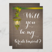 ブラウン素朴バーラップパターン提灯の花嫁メイド 招待状 (正面/裏面)