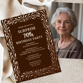 ブラウン素朴フローラ70thカスタム誕生日 箔招待状