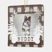 ブラウン素朴プライド松の木の犬の骨ペット写真 セラミックオーナメント (左)