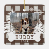ブラウン素朴プライド松の木の犬の骨ペット写真 セラミックオーナメント (裏面)