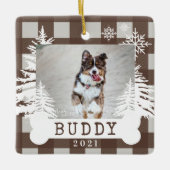 ブラウン素朴プライド松の木の犬の骨ペット写真 セラミックオーナメント (正面)