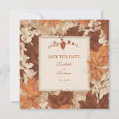 ブラウン素朴ベージュ焦げオレンジフローラ秋 招待状 (正面)