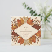 ブラウン素朴ベージュ焦げオレンジフローラ秋 招待状 (スタンド正面)