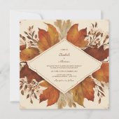 ブラウン素朴ベージュ焦げオレンジフローラ秋 招待状 (正面)