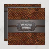 ブラウン素朴レザーブラウンバー（ユダヤ教の）バル・ミツバー 招待状 (正面/裏面)