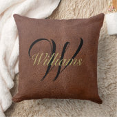 ブラウン素朴レザールックモノグラムの装飾用クッション クッション (ブランケット)