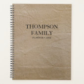 ブラウン素朴ヴィンテージ紙ミニマリストファミリー プランナー手帳 (正面)