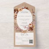 ブラウン素朴秋フローラと葉QRコード オールインワン招待状 (内側)