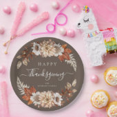 ブラウン素朴秋フローラハッピー感謝祭 ペーパープレート (パーティー)