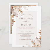 ブラウン素朴秋フローラ結婚ズ 招待状 (正面/裏面)