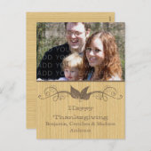 ブラウン素朴葉感謝祭写真はがき シーズンポストカード (正面/裏面)