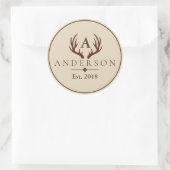 ブラウン素朴鹿の〔雄ジカの〕枝角と家族名 ラウンドシール (バッグ)