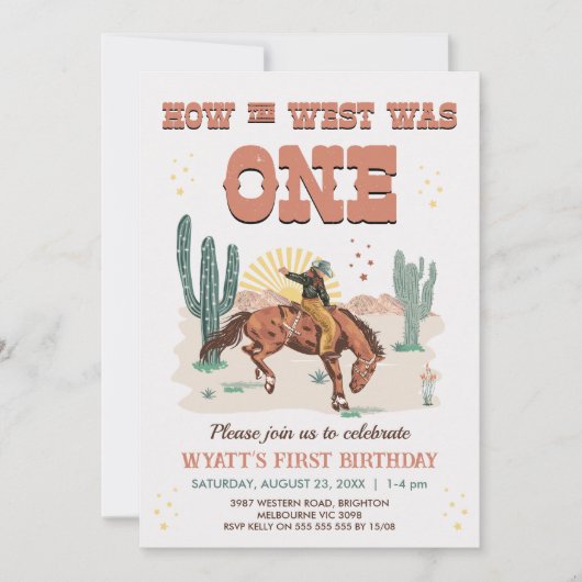 ブラウン素朴・ウェスタンHow Westは1歳の誕生日だった 招待状 (正面)