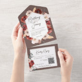 ブラウン素朴QRコードの秋錆フローラ オールインワン招待状 (貼ってはがせる)