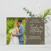 ブラウン結婚のカップル写真ありがとうフラットカード サンキューカード (スタンド正面)