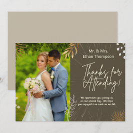 ブラウン結婚のカップル写真ありがとうフラットカード サンキューカード