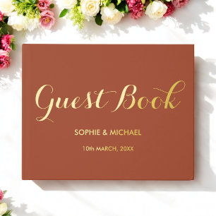 ブラウン結婚の新郎新婦モノグラムフォイルゲストブック ゲストブック