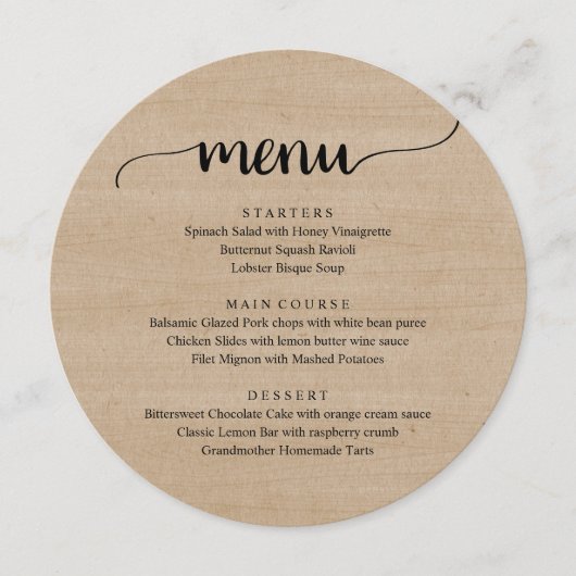 ブラウン結婚ウッドの駆け出しディナモダン素朴ー メニュー (正面)