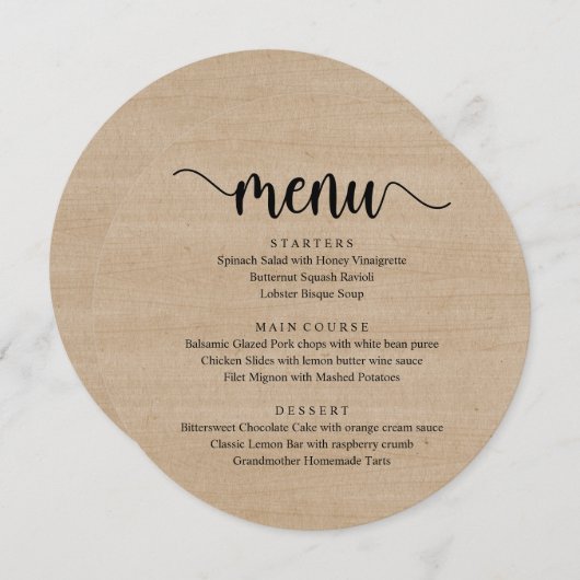 ブラウン結婚ウッドの駆け出しディナモダン素朴ー メニュー (正面/裏面)