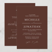 ブラウン結婚エレガントズ | 1つにまとめて 招待状 (正面/裏面)